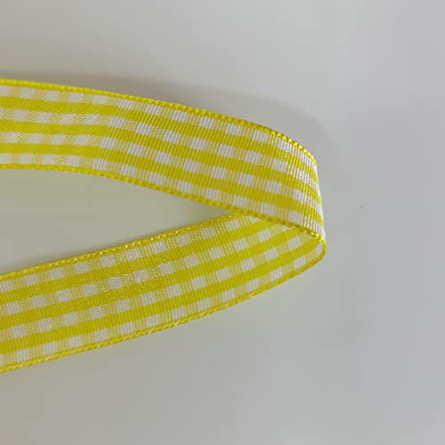 Yellow Gingham Plaid Checked Ribbon 25 Yards Each Roll 100% Polyester (75 Foot)