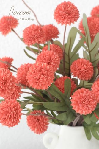 5pcs Coral Orange Faux Silk Mums Artificial Flowers (25 Count)