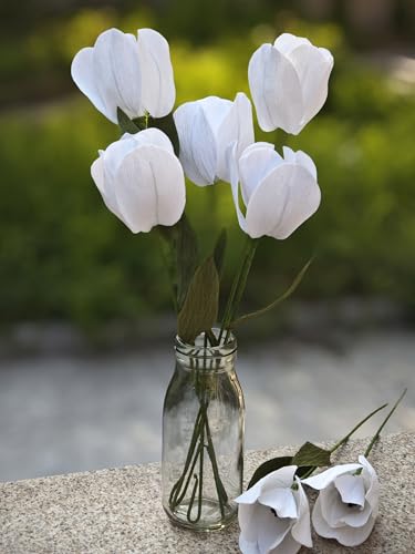 White Tulip Bouquet DIY Crepe Paper Flower for Home Decor