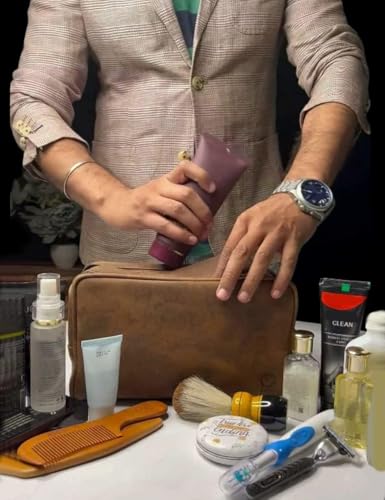 Leather Travel Toiletry Bag for Men
