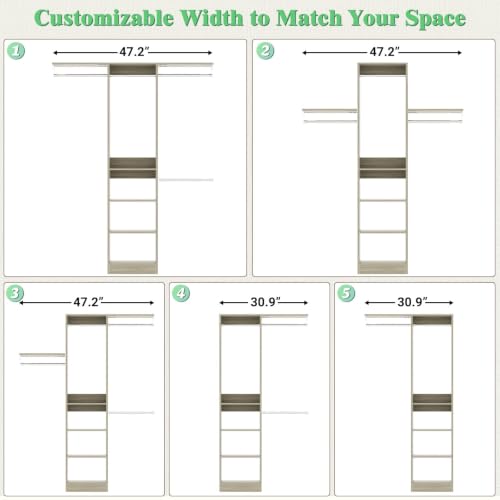 4FT Small Closet Organizer System with 4 Hanging Rods & 3 Shelves