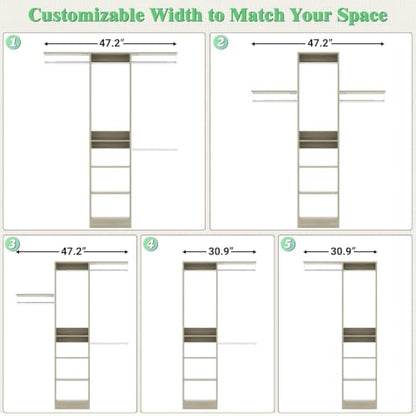 4FT Small Closet Organizer System with 4 Hanging Rods & 3 Shelves