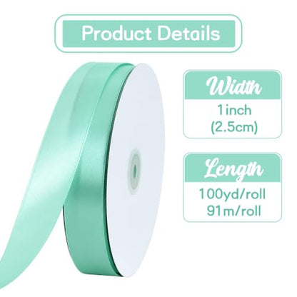 1 Inch x 100yds Teal Aqua Satin Ribbon for Crafts (300 Foot)