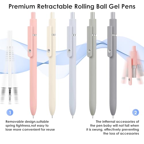 Gel Pens 5pcs 0.5mm Cute Black Ink Fine Point Pens With Smooth Writing (5 Count)