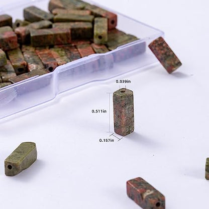 Natural Unakite Rectangle Tube Beads 4x13mm 38cm (28 Count)