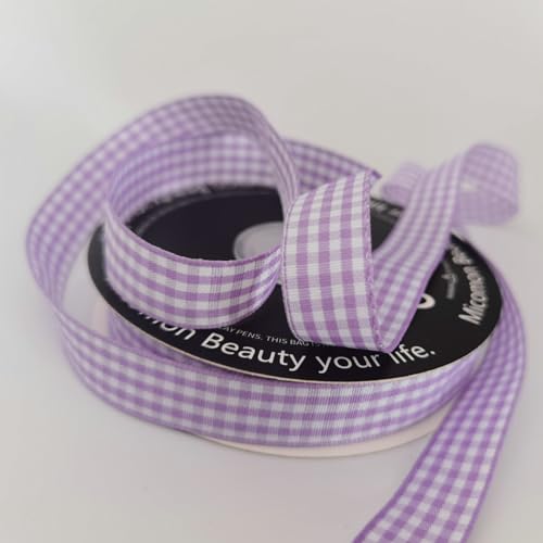 Purple Gingham Plaid Checked Ribbon 25 Yards Each Roll 100% Polyester (75 Foot)