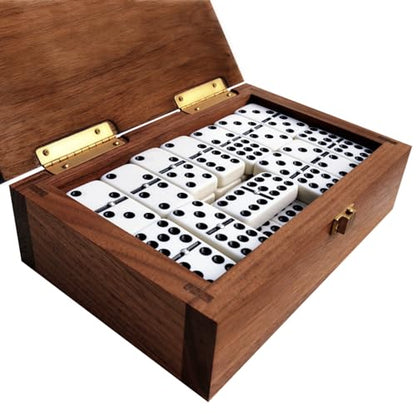 Alex Cramer Double 9 Dominoes Set for Adults with Spinners. Domino Set in Black Walnut Case. Holds 55