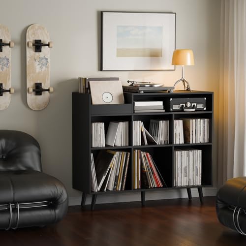 Large Record Player Stand with Vinyl Storage Cabinet