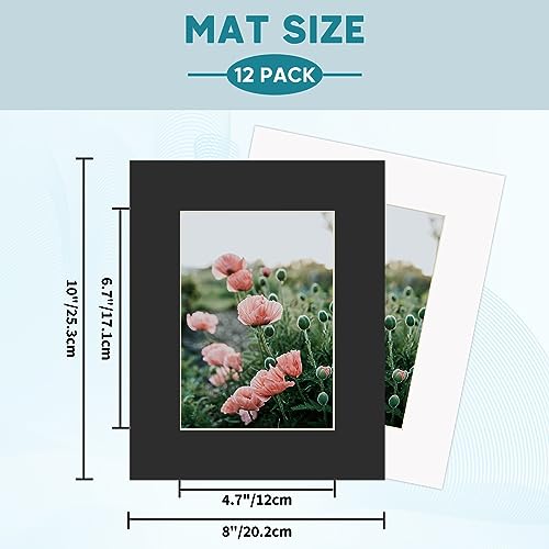 12 Packs White and Black Colors 8x10 Picture Frame Mats for 5x7 Photos