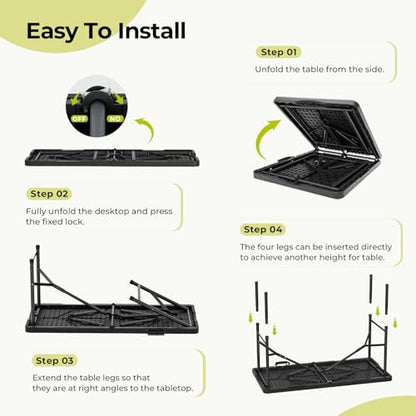 4Ft Folding Table Portable for Indoor Outdoor Wood Grain Black