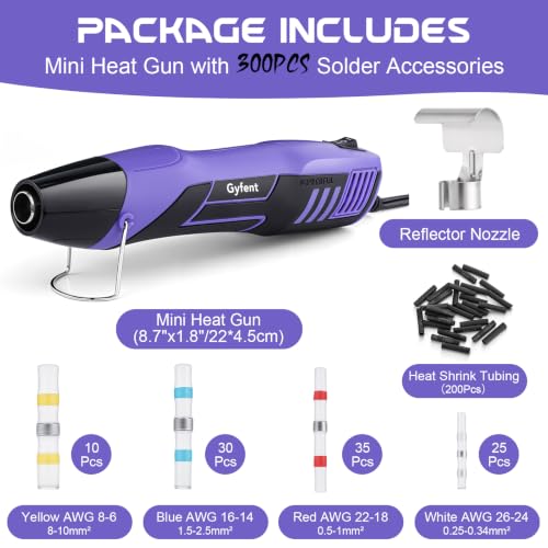 Mini Heat Gun with 100PCS Solder Seal Connectors & 200PCS Shrink Tubing