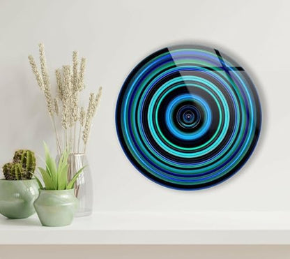 24''(60cm) Diameter Blue and Green Round Glass Wall Art Tempered Glass Printing Wall Decor Large Wall Art Wall Hangings