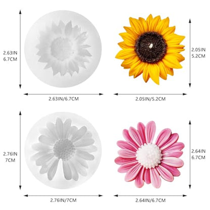 4 Pcs 3D Flower Silicone Molds Daisy Sunflower for Candle Soap Cake Topper (4 Count)
