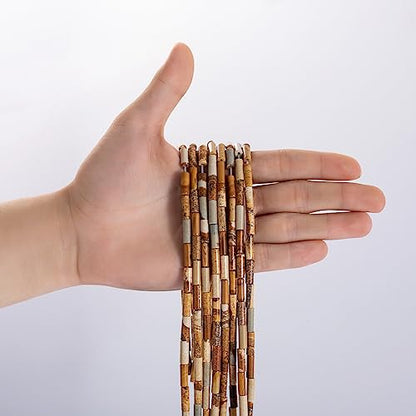 Natural Blown Picture Stone Cylinder Tube Beads 4x13mm 38cm (28 Count)