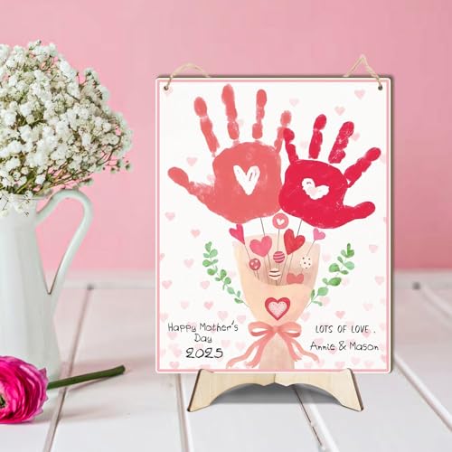 Pink Floral Bouquet DIY Baby's First Mothers Day Handprint Making Sign