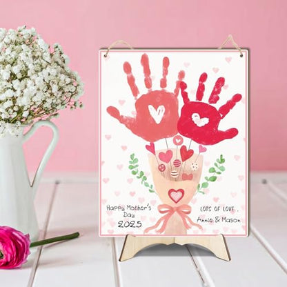 Pink Floral Bouquet DIY Baby's First Mothers Day Handprint Making Sign