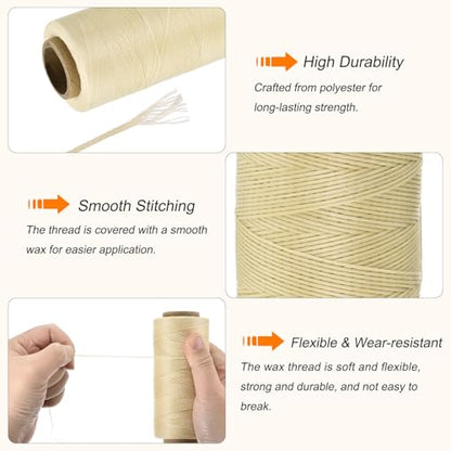 Waxed Thread 284 Yard 0.8mm 150D Flat Wax Thread Polyester Waxed String for Leather Sewing Hand Weaving Book Binding Home Decoration