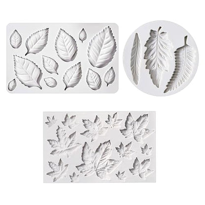 3pcs Leaf Fondant Mold Rose Leaves 3D Leaf Silicone Mold for Chocolate Candy Maple Leaf Sugar Craft Cake Decoration (3 Count)