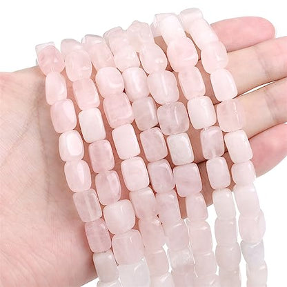 Natural Rose Quartz Cuboid Stone Loose Semi Gemstone Beads for Jewelry Making 8mmx12mm 38cm (33 Count)