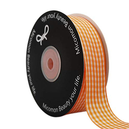 Orange Gingham Plaid Checked Ribbon 25 Yard Each Roll 100% Polyester (75 Foot)