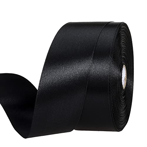 1 1 2 Inch Black Solid Satin Ribbon for Gift Wrapping (150 Foot)