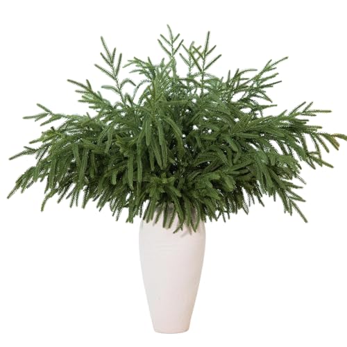 12 Pcs 30 Inch Artificial Norfolk Pine Stems Faux Christmas Greenery Pine Branches Realistic Fake Evergreen Cedar Pine Picks Winter Greens for Vase DIY Garland Wreath Holiday Home Decor (12 Count)
