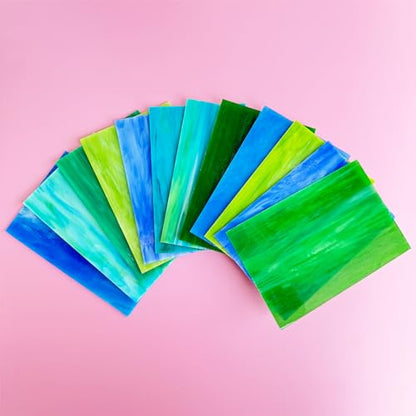 12 Sheets Blue+Green Stained Glass Sheets Variety Pack (12 Count)