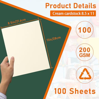 100 Sheets Cream Cardstock 8.5 x 11 Off White Paper 75lb (100 Count)