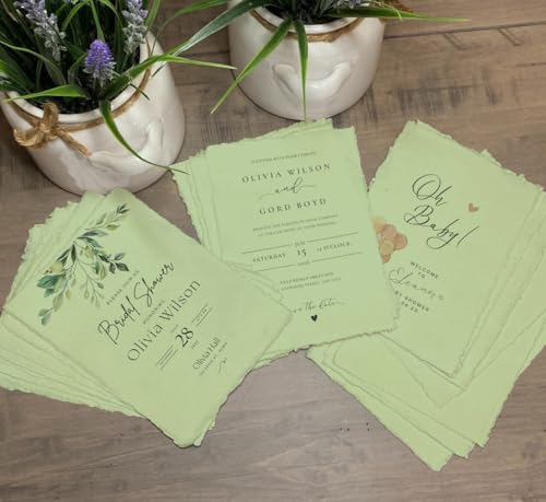 Handmade Green Deckle Edge Blank Paper (6 Count)