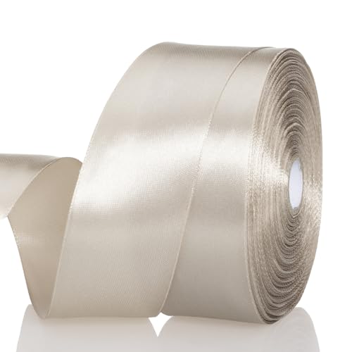 1 1 2 Inch Linen Beige Solid Satin Ribbon for Gift Wrapping