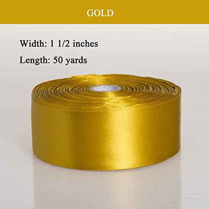 1 1 2 Inch Gold Solid Satin Ribbon for Gift Wrapping