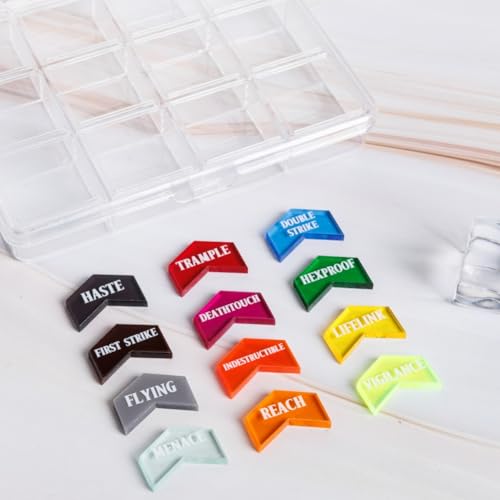 72 Pieces MTG Keyword Counters with Box for Magic The Gathering Colored MTG Creature Stats Buff Tokens MTG Gift Accessories
