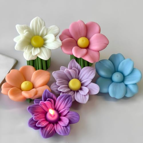 2 Pack Tulip Flower Succulent Peony Half Open Rose Bud Cylinder Candle & Resin Mold