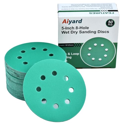 5-Inch 8-Hole Wet Dry Sanding Discs 180 Grit Sandpaper, 50-Pack (50 Count)