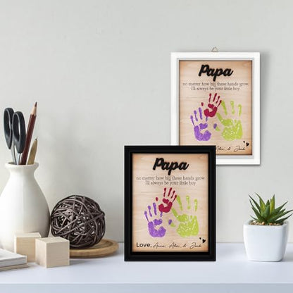 Best Dad Ever Hands Down Sign Handprint Frame with Paint DIY Gift for Father's Day Personalized Engraved Family Names Gifts From Daughter