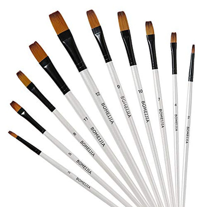 Flat Paint Brush Set for Acrylic Watercolor & Oil Painting (12 Count)