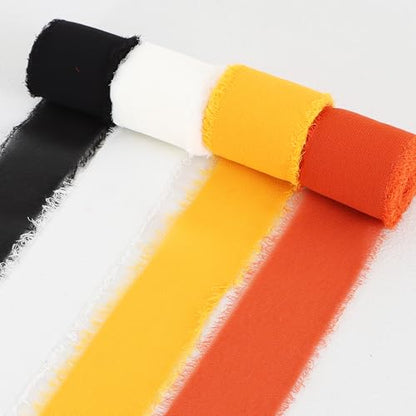 4 Rolls Black & Orange Chiffon Ribbon 1 1