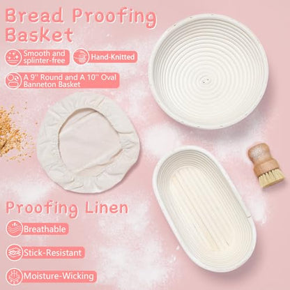 Pink Sourdough Starter Kit with Banneton Bread Proofing Basket and Jar (2 Count)