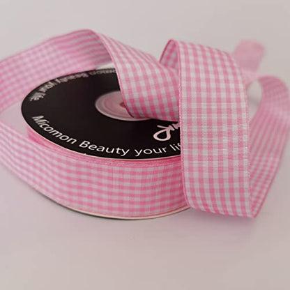 Pink and White Gingham Ribbon (75 Feet)