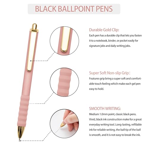 Ballpoint Pens Black Medium Point 1mm Pen with Super Soft Grip Ball Point Pen for Men Women Retractable Pens (12 Count)