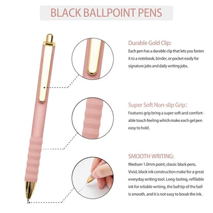 Ballpoint Pens Black Medium Point 1mm Pen with Super Soft Grip Ball Point Pen for Men Women Retractable Pens (12 Count)