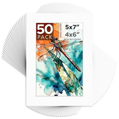 Mat Board Center 50 Pack 5x7 Picture Mat for 4x6 Photo White