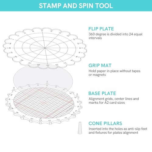 9.5inch 24cm Rotating Stamping Platform Stamp & Spin Tool for Stamping Circular Designs Stamping Positioning Tool with Lines for Scrapbooking Crafts Card Making Arts Supplies