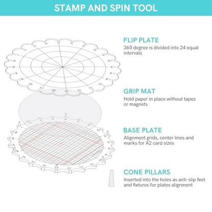 9.5inch 24cm Rotating Stamping Platform Stamp & Spin Tool for Stamping Circular Designs Stamping Positioning Tool with Lines for Scrapbooking Crafts Card Making Arts Supplies