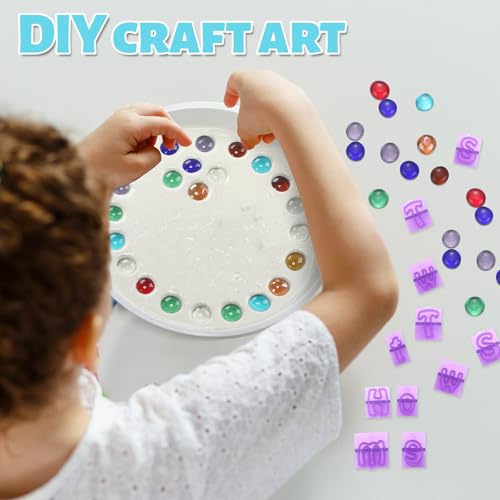 20 Pcs Stepping Stone Kit Includes Round Concrete Mold Mosaic Tiles and Letters Numbers Stamps DIY Craft Handmade Stepping Stone Kit for Family Garden Outdoor Decor (22 Count)