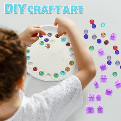 20 Pcs Stepping Stone Kit Includes Round Concrete Mold Mosaic Tiles and Letters Numbers Stamps DIY Craft Handmade Stepping Stone Kit for Family Garden Outdoor Decor (22 Count)