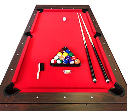 7ft Pool Table Air Hockey 2 in 1 Pool Table Red Felt