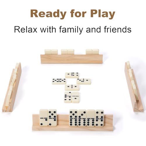 Double Six Dominos Set for Adults with Wooden Racks and Travel Case