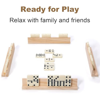 Double Six Dominos Set for Adults with Wooden Racks and Travel Case