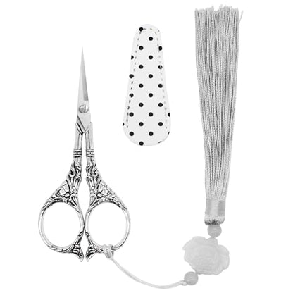 4.5Inch Needlepoint Scissors Sharp Embroidery Scissor with Cover Tassel Stainless Steel Precision Shears Crochet Cross Shears for Beading Sewing Machine DIY Artwork Knitting
